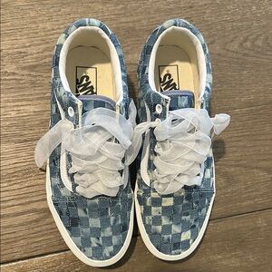 Vans Blue and White Checkered Sneakers Classic Skate Style